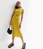 New Look Light Green Ribbed Belted Midi Dress